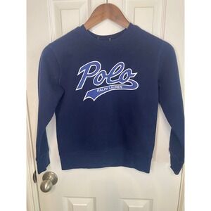 Polo Ralph Lauren Boys Large Navy Blue Script Logo Fleece Crewneck Sweatshirt